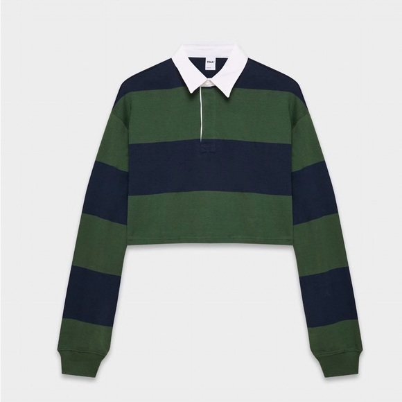 Aritzia cropped rugby polo shirt GREEN AND NAVY size M oversized - Picture 2 of 7